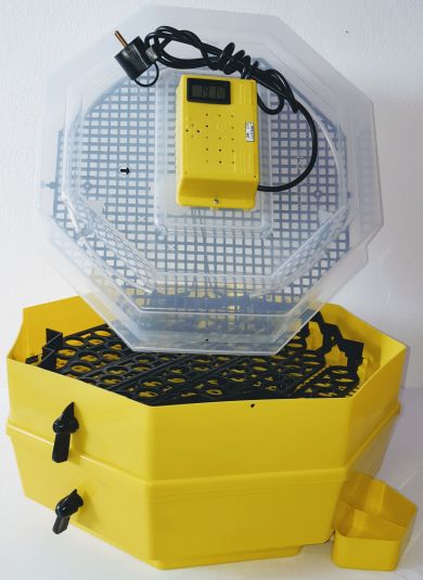 Incubator Cleo 5 cu etaj, termohigrometru digital, întoarcere semi-automată ouă de găină & prepeliţă şi cupă exterioară pt. apă