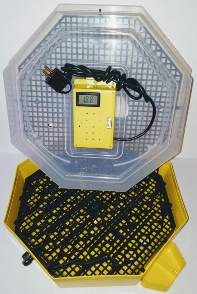 Incubator Cleo 5 cu termohigrometru digital, întoarcere semi-automată ouă de găină & prepeliţă şi cupă exterioară pt. apă