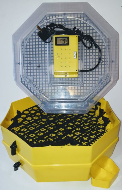 Incubator Cleo 5 cu etaj, termohigrometru digital, întoarcere semi-automată ouă de găină & prepeliţă şi cupă exterioară pt. apă