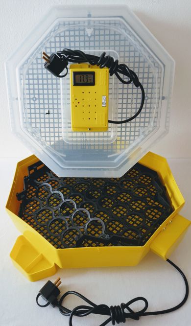 Incubator Cleo 5 cu termohigrometru digital, întoarcere automată ouă de găină & prepeliţă şi cupă exterioară pt. apă